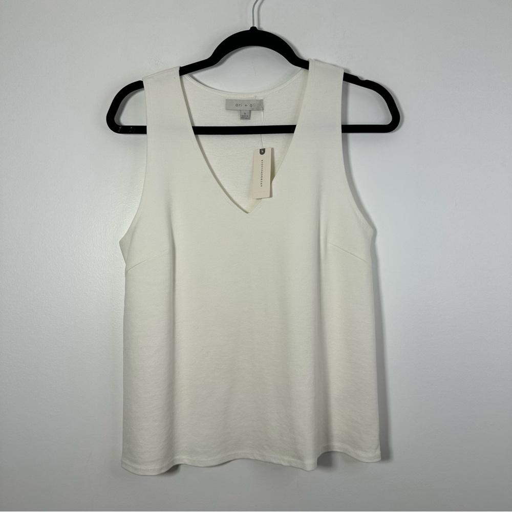 Anthropologie Eri & Ali Ivory V-Neck Tank Size S NWT